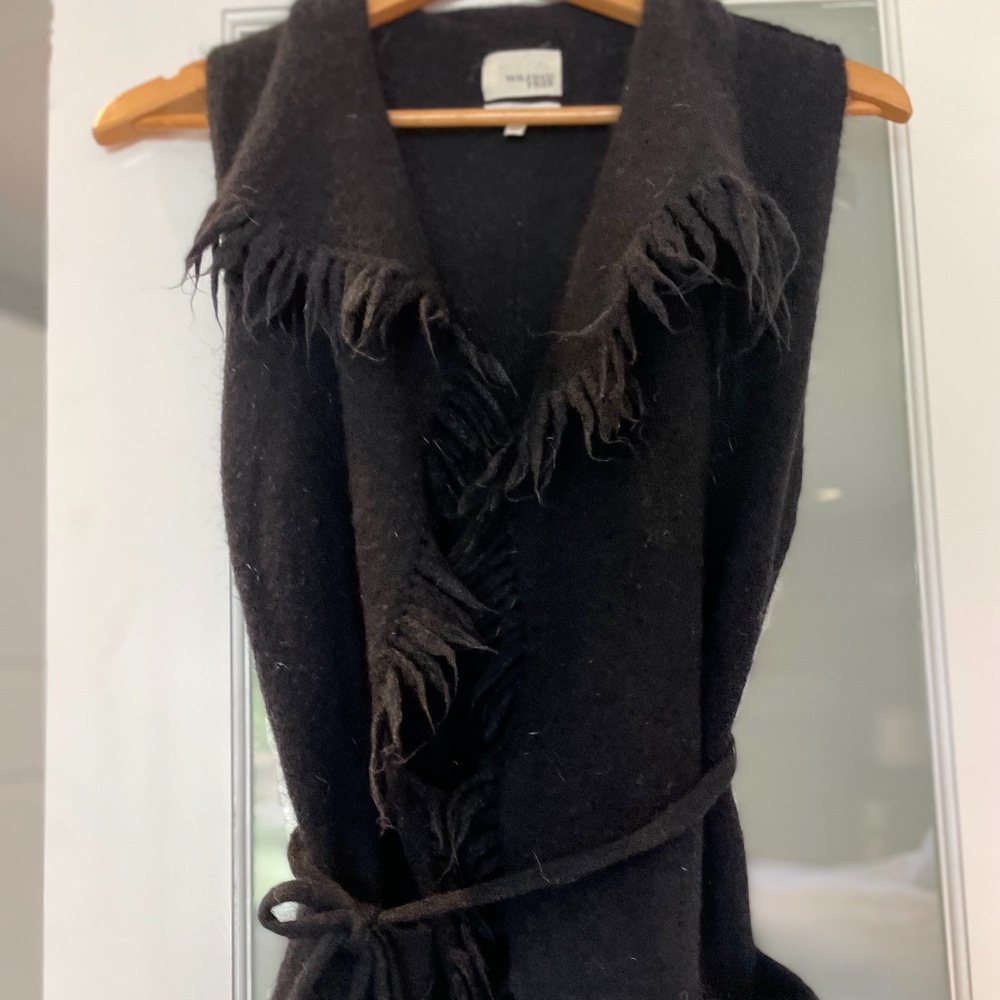 Aritzia Wilfred Free Vest Fei Fei Alpaca Wool Knit Open Fringe Black XXS